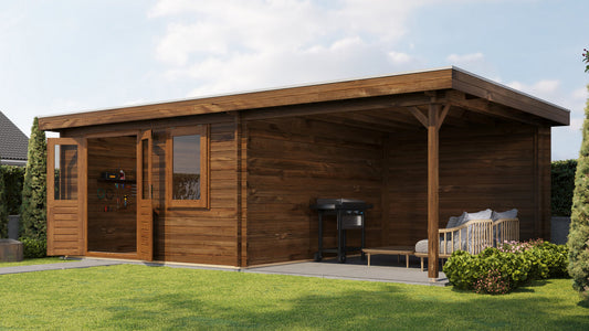 Lugarde Select - Glencoe Flat Roof Log Cabin 400x400cm with 300cm Canopy