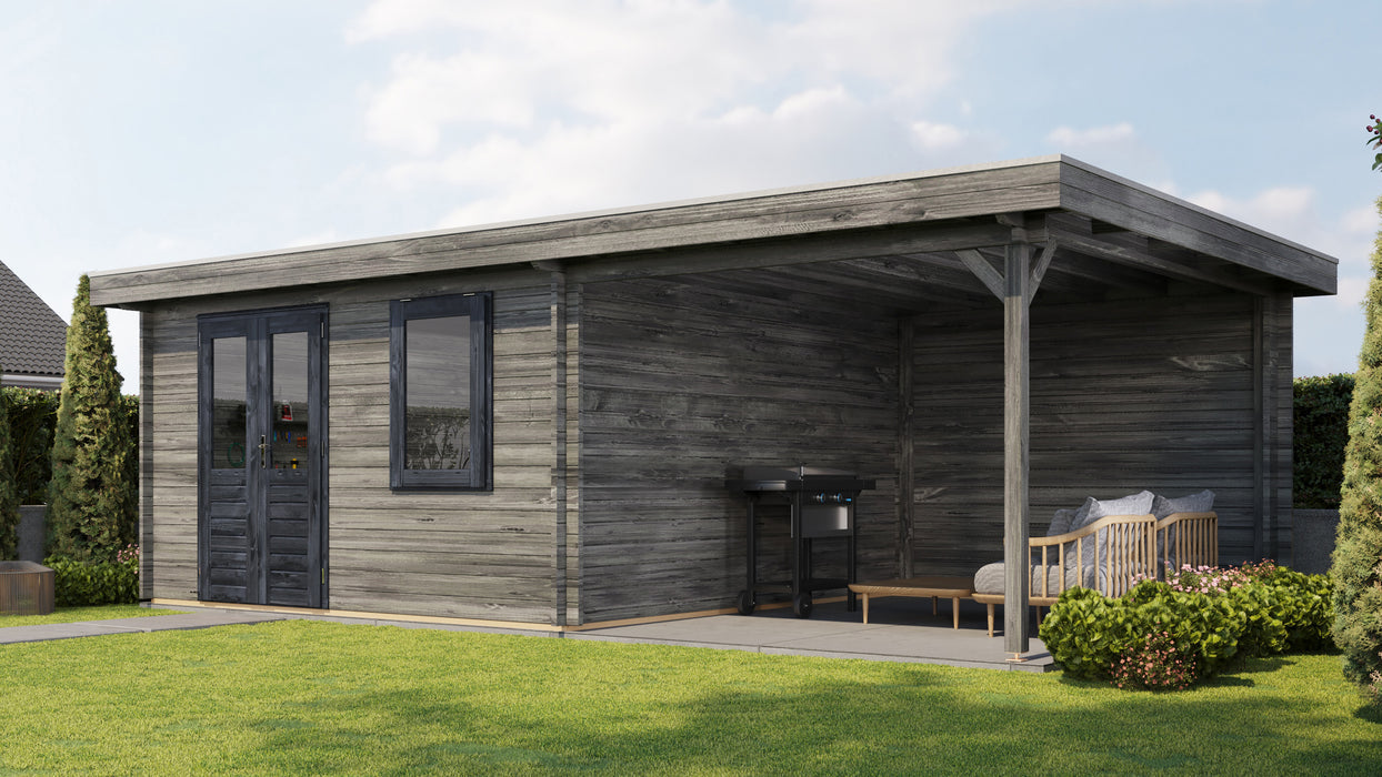 Lugarde Select - Glencoe Flat Roof Log Cabin 400x400cm with 300cm Canopy