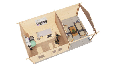 Lugarde Select - Ribble Apex Roof Log Cabin 400x400cm with 300cm Canopy