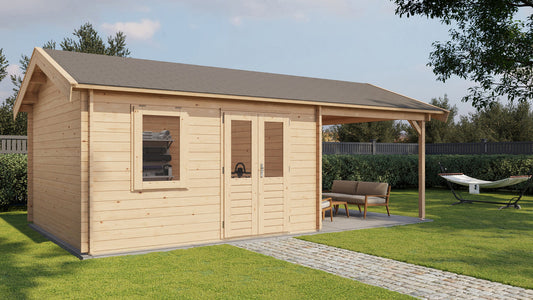 Lugarde Select - Ribble Apex Roof Log Cabin 400x400cm with 300cm Canopy