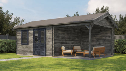 Lugarde Select - Ribble Apex Roof Log Cabin 400x400cm with 300cm Canopy