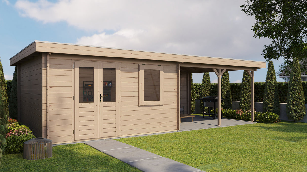 Lugarde Select - Malvern Flat Roof Log Cabin 400x400cm with 400cm Canopy