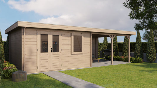 Lugarde Select - Malvern Flat Roof Log Cabin 400x400cm with 400cm Canopy