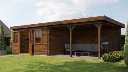 Lugarde Select - Malvern Flat Roof Log Cabin 400x400cm with 400cm Canopy