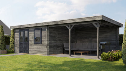 Lugarde Select - Malvern Flat Roof Log Cabin 400x400cm with 400cm Canopy
