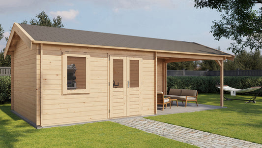 Lugarde Select - Mersey Apex Roof Log Cabin 400x400cm with 400cm Canopy