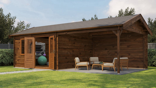 Lugarde Select - Mersey Apex Roof Log Cabin 400x400cm with 400cm Canopy