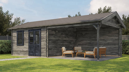 Lugarde Select - Mersey Apex Roof Log Cabin 400x400cm with 400cm Canopy