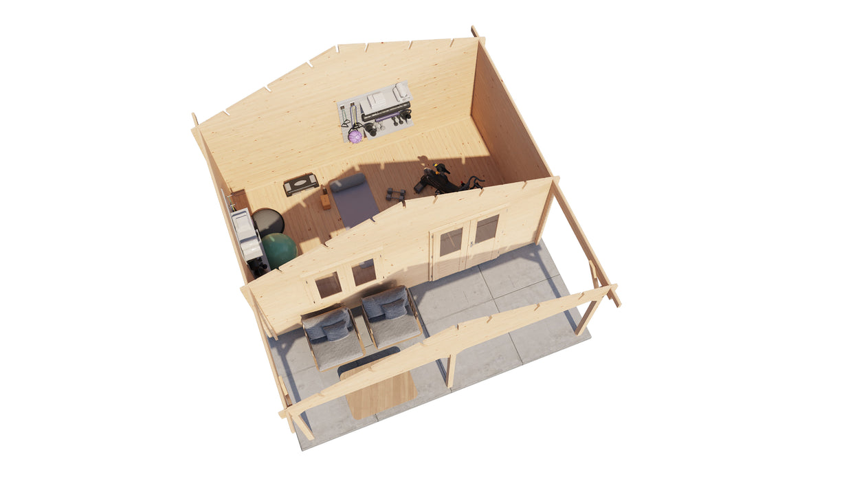 Lugarde Select - Medway Apex Roof Log Cabin 500x300cm with 200cm Front Canopy