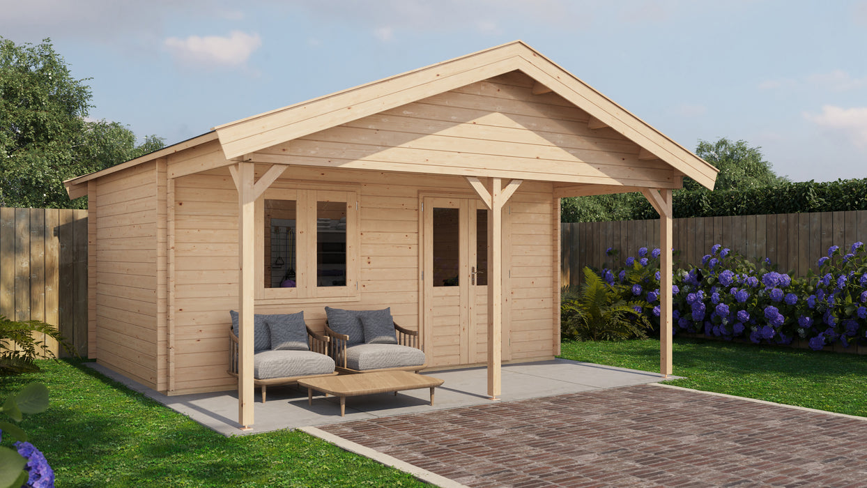 Lugarde Select - Medway Apex Roof Log Cabin 500x300cm with 200cm Front Canopy
