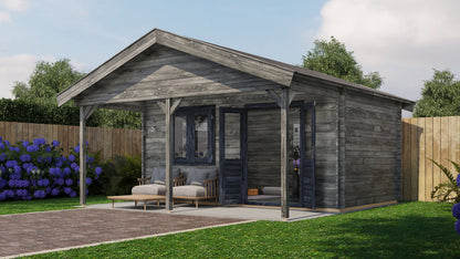 Lugarde Select - Medway Apex Roof Log Cabin 500x300cm with 200cm Front Canopy