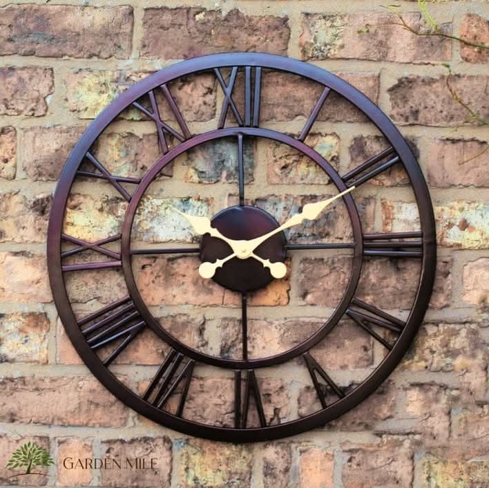 Black Garden Clock Roman Numerals - 50cm