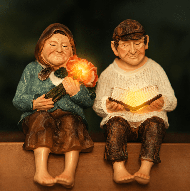 Grandmother & Grandfather Solar Garden Ornament Set