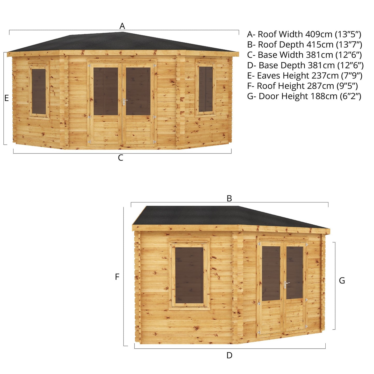 Mercia Corner Log Cabin 28mm - Double Glazed 4m x 4m