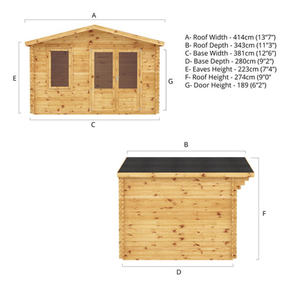 Mercia Retreat Log Cabin 28mm - Double Glazed 4m x 3m