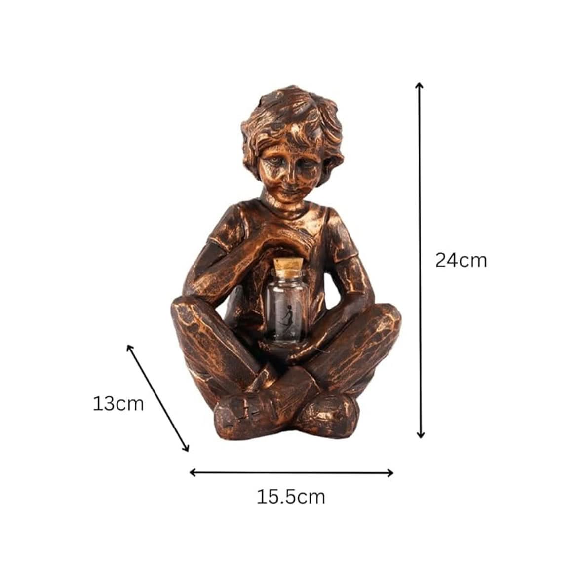 Solar Boy with Firefly Jar Garden Ornament LED Lantern Statue