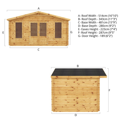 Mercia Retreat Log Cabin 28mm - Double Glazed 5m x 3m