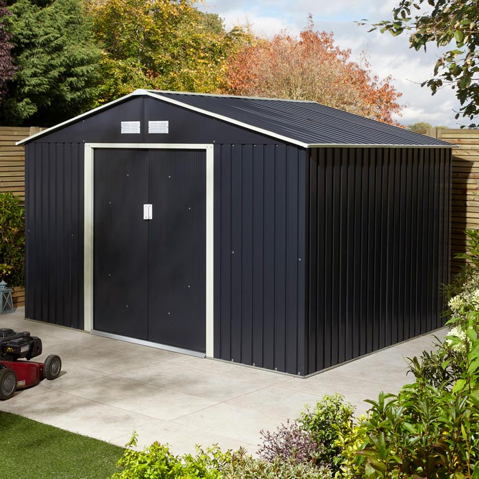 Rowlinson Trentvale Metal Apex Shed 10'x8' - Dark Grey