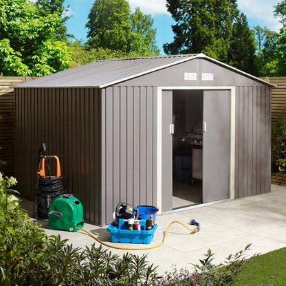 Rowlinson Trentvale Metal Apex Shed 10'x8' - Light Grey