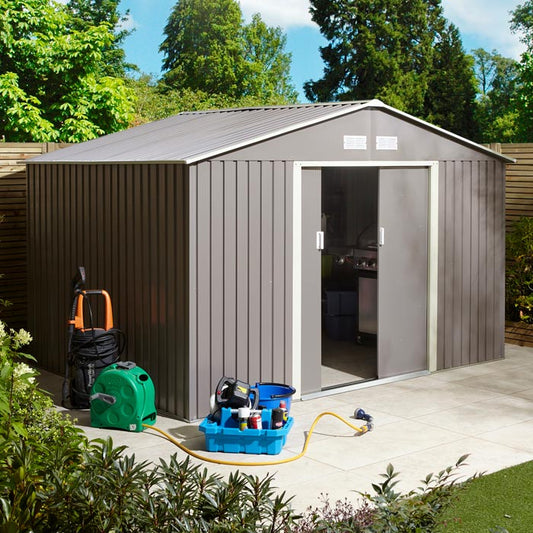 Rowlinson Trentvale Metal Apex Shed 10'x8' - Light Grey