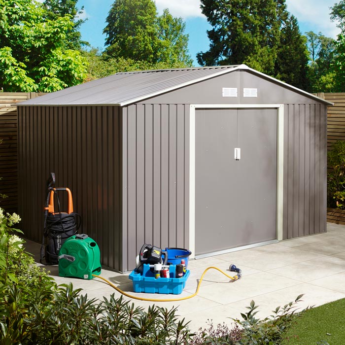 Rowlinson Trentvale Metal Apex Shed 10'x8' - Light Grey