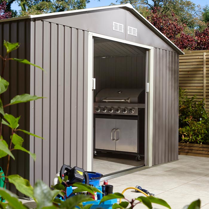 Rowlinson Trentvale Metal Apex Shed 10'x8' - Light Grey