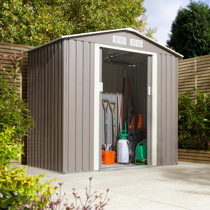 Rowlinson Trentvale Metal Apex Shed 6'x4' - Light Grey