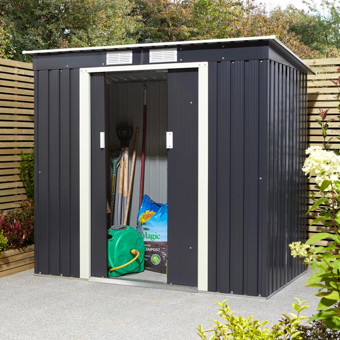 Rowlinson Trentvale Metal Pent Shed 6'x4' - Dark Grey