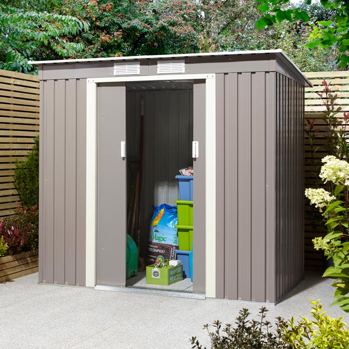 Rowlinson Trentvale Metal Pent Shed 6'x4' - Light Grey