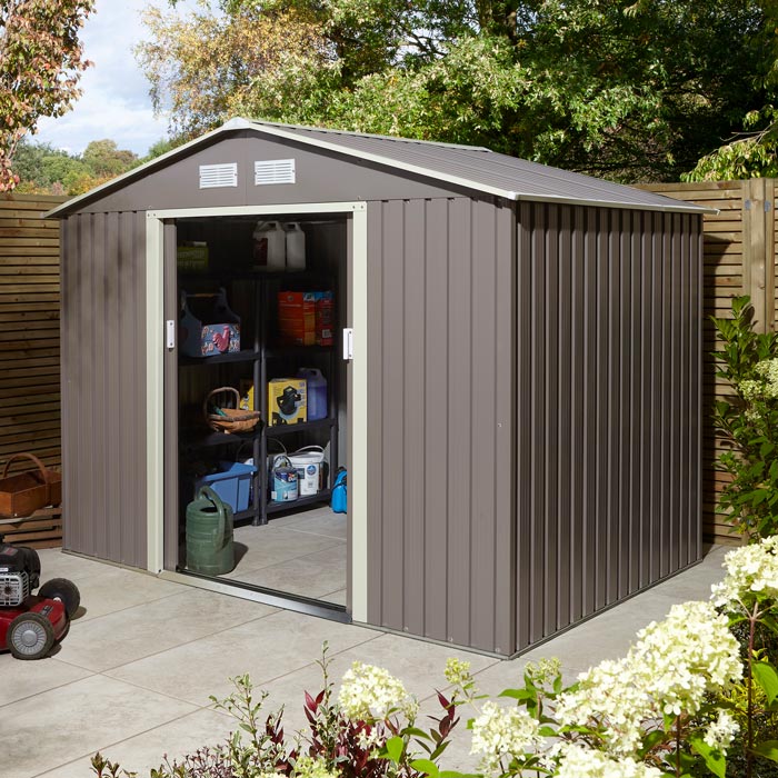 Rowlinson Trentvale Metal Apex Shed 8'x6' - Light Grey