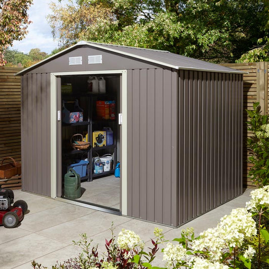 Rowlinson Trentvale Metal Apex Shed 8'x6' - Light Grey