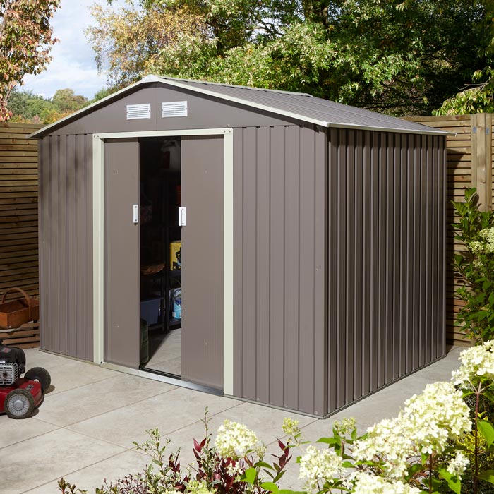 Rowlinson Trentvale Metal Apex Shed 8'x6' - Light Grey