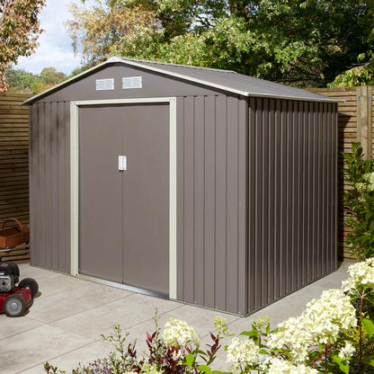 Rowlinson Trentvale Metal Apex Shed 8'x6' - Light Grey