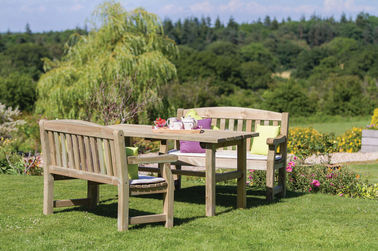 Emily Table & 2 Bench Set