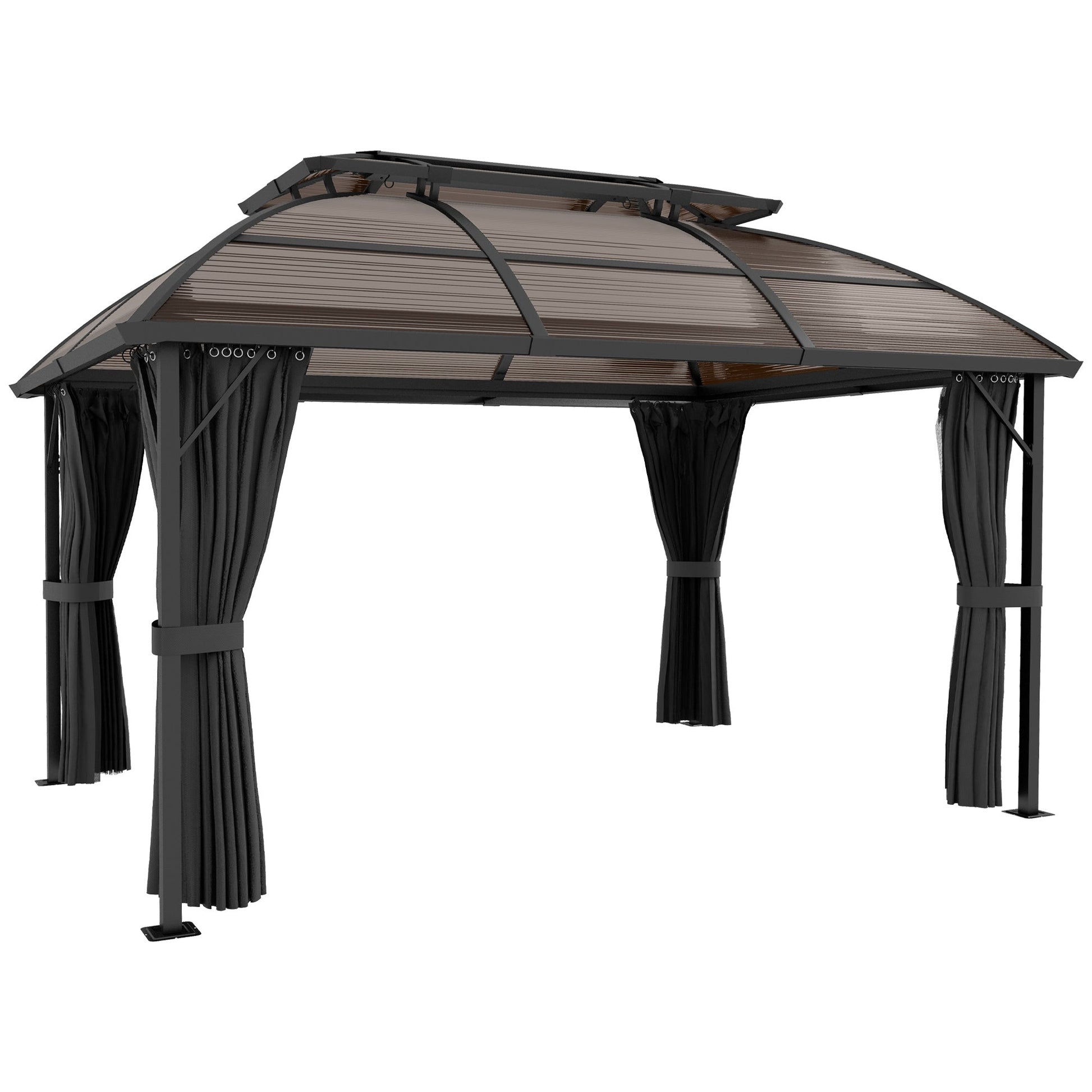 Outsunny 4 x 3(m) Polycarbonate Gazebo for Lawn, Yard, Patio, Deck - Brown - Taylors Garden Buildings