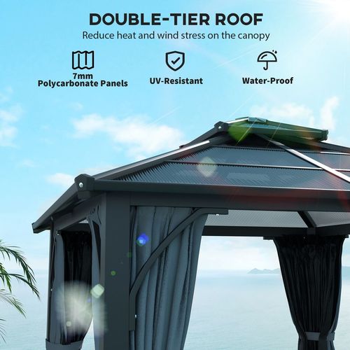 Outsunny 3x3(m) Hardtop Gazebo with Polycarbonate Roof & Sides