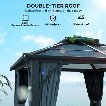 Outsunny 3x3(m) Hardtop Gazebo with Polycarbonate Roof & Sides