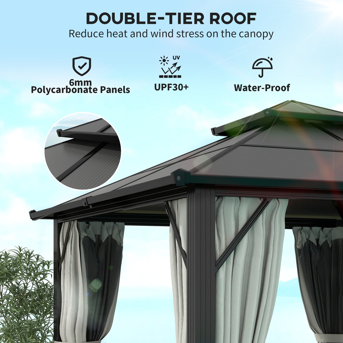 Outsunny 3x3(m) Polycarbonate Hardtop Gazebo with Aluminium Frame