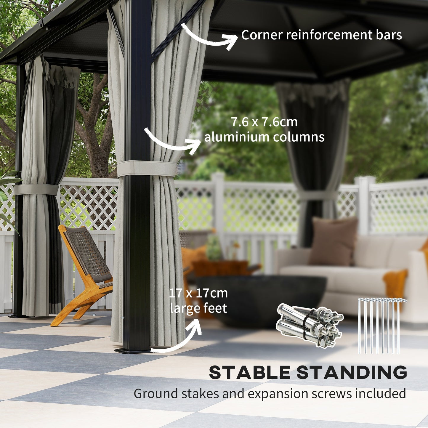 Outsunny 3x3(m) Polycarbonate Hardtop Gazebo with Aluminium Frame