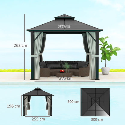 Outsunny 3x3(m) Polycarbonate Hardtop Gazebo with Aluminium Frame