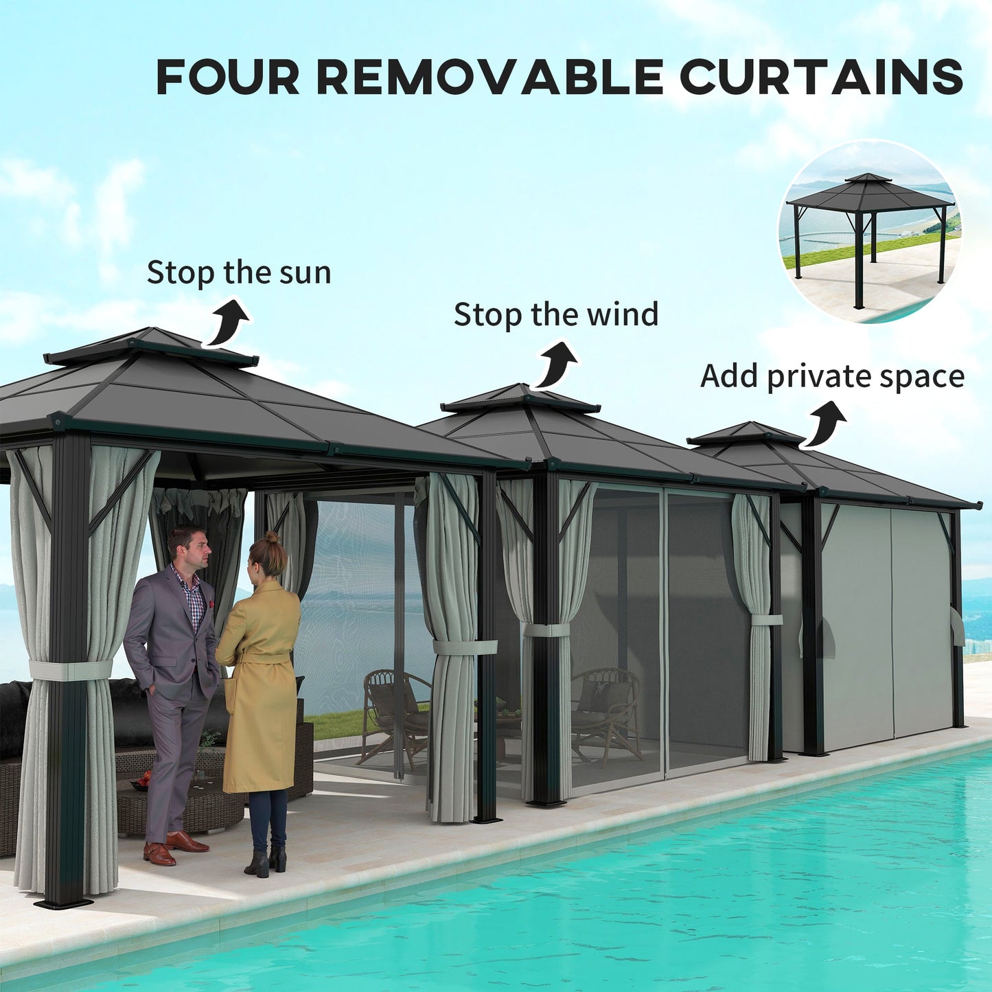 Outsunny 3x3(m) Polycarbonate Hardtop Gazebo with Aluminium Frame