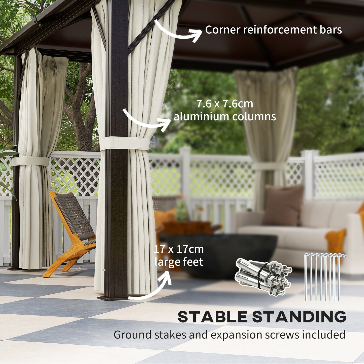 Outsunny 3x3(m) Polycarbonate Hardtop Gazebo with Aluminium Frame