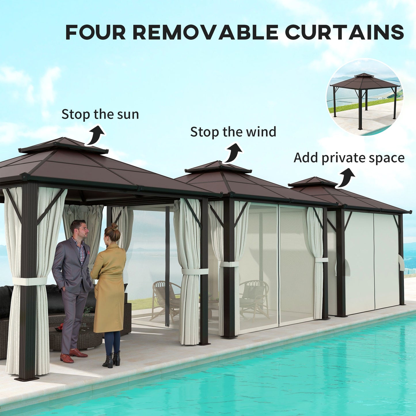 Outsunny 3x3(m) Polycarbonate Hardtop Gazebo with Aluminium Frame