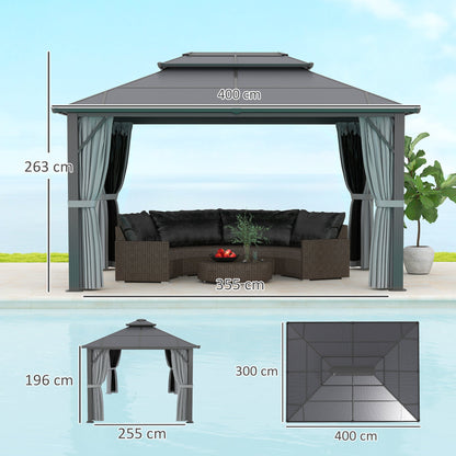 Outsunny 3x4m Polycarbonate Hardtop Gazebo with Aluminium Frame