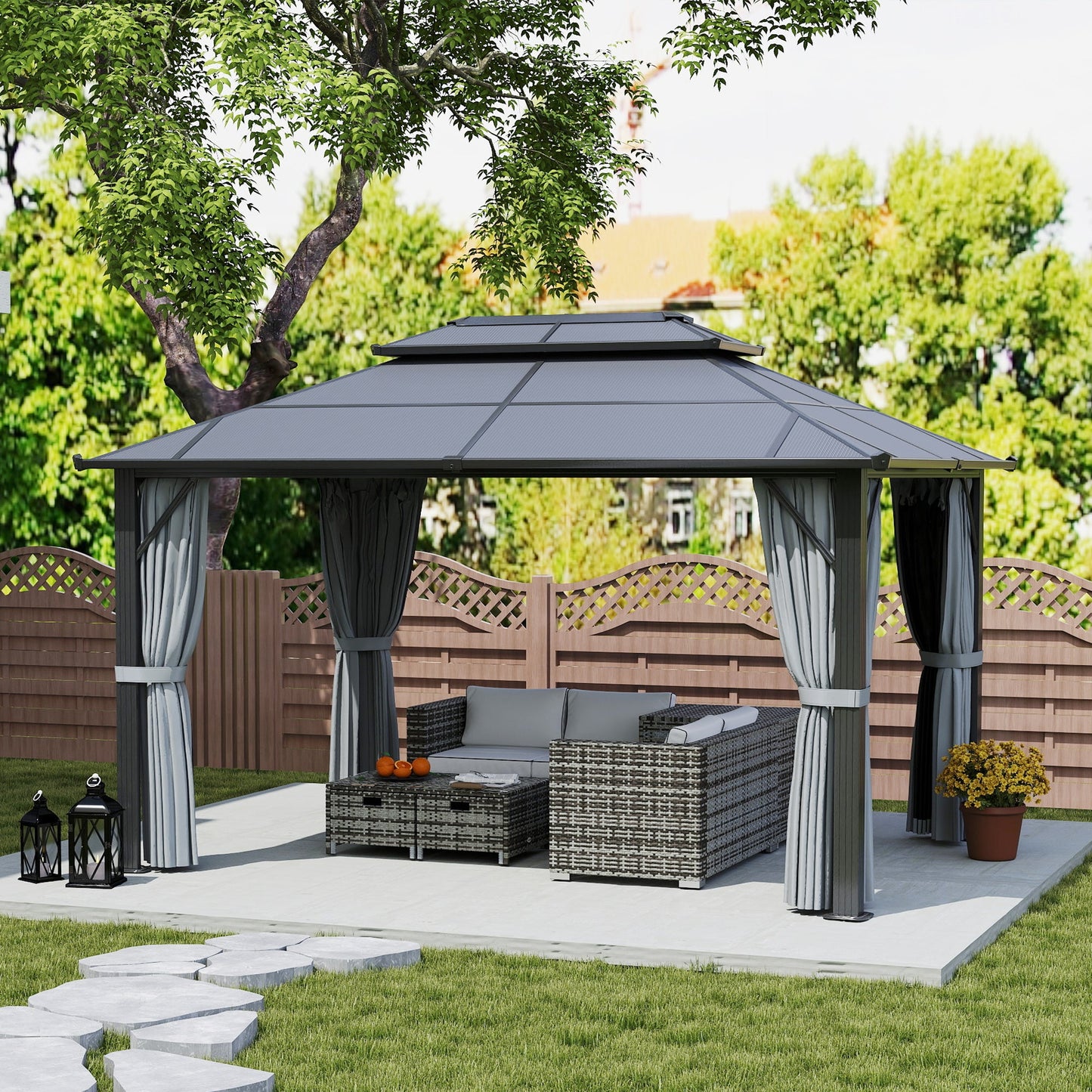 Outsunny 3x4m Polycarbonate Hardtop Gazebo with Aluminium Frame