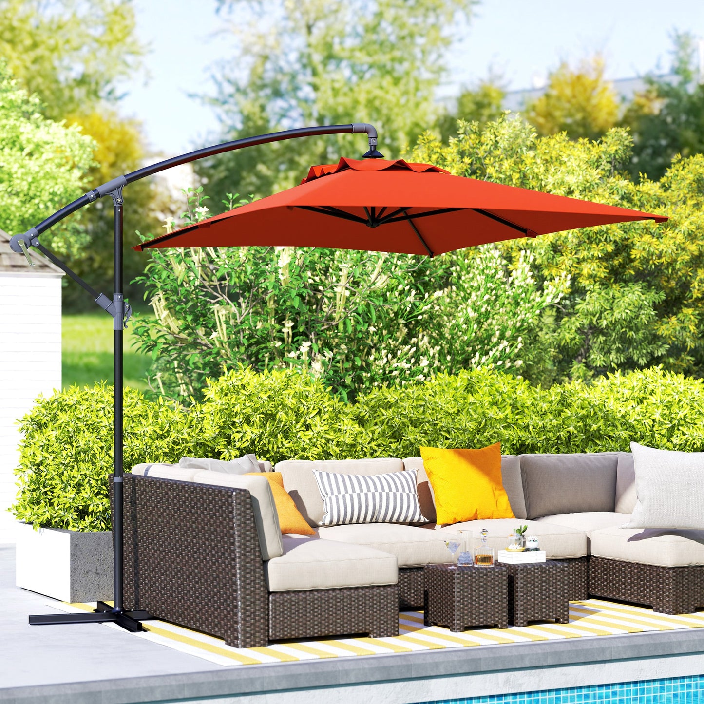 Outsunny 3 m Cantilever Parasol with Cross Base, Crank Handle