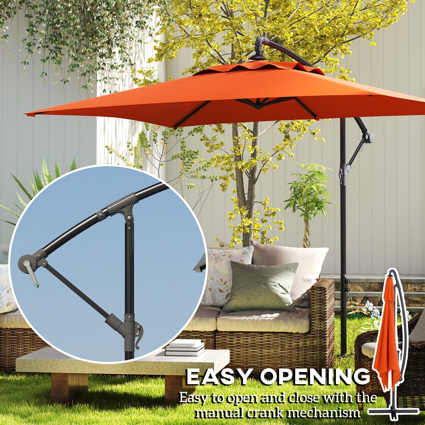 Outsunny 3 m Cantilever Parasol with Cross Base, Crank Handle