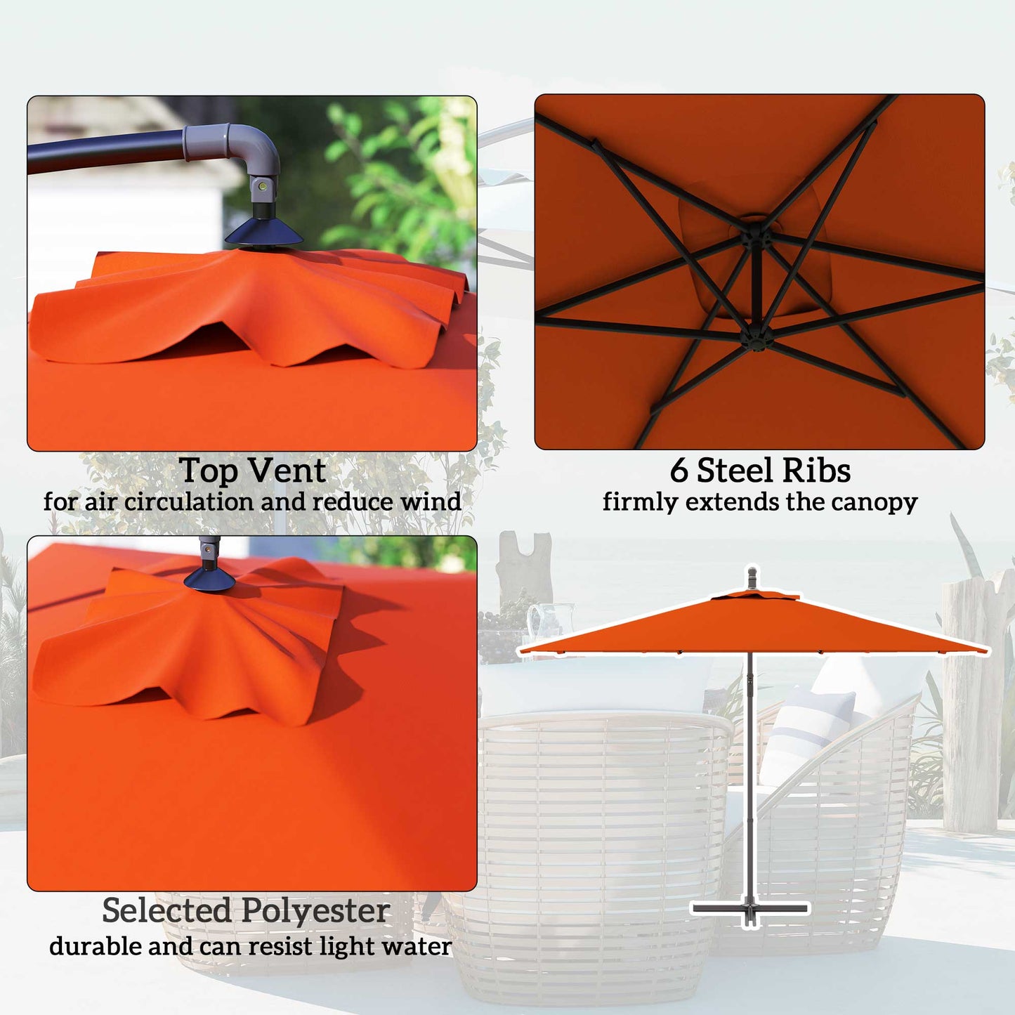 Outsunny 3 m Cantilever Parasol with Cross Base, Crank Handle