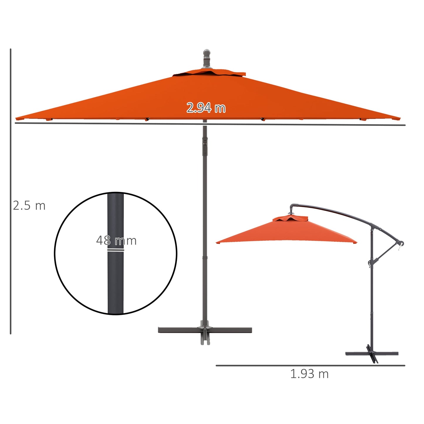 Outsunny 3 m Cantilever Parasol with Cross Base, Crank Handle