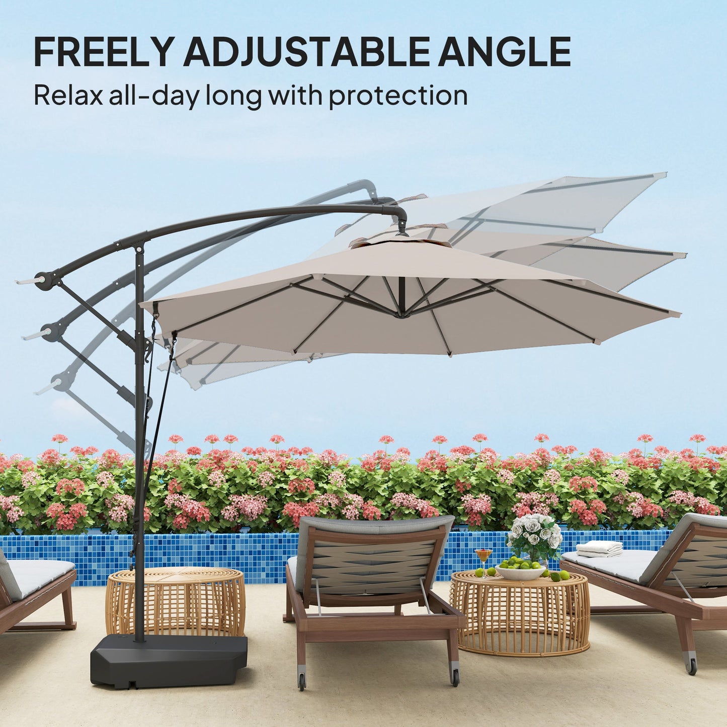 Outsunny Garden Cantilever Parasol with Cover Weighted Base Wind Strap